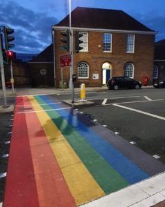 Rainbow crossing outside Barbican House